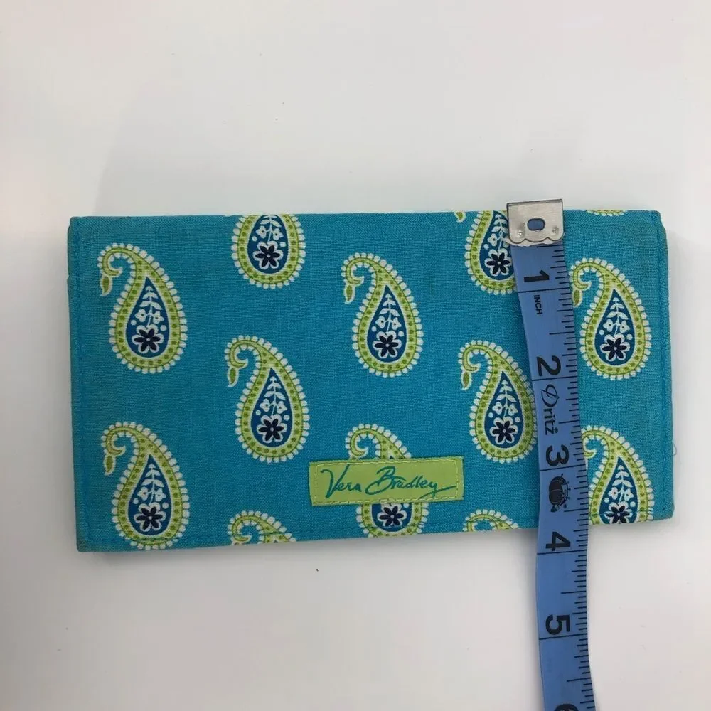 New Vera Bradley Checkbook Holder Case‎ Wallet Blue Green Paisley Flowers